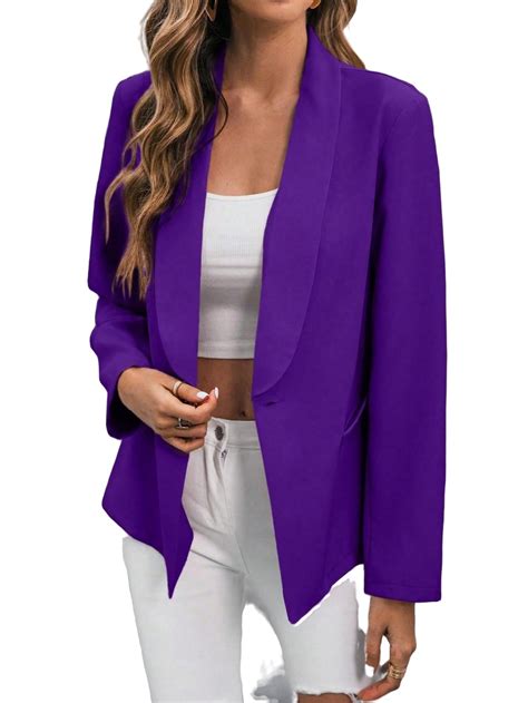 Elegant Plain Shawl Collar Purple Women Blazers