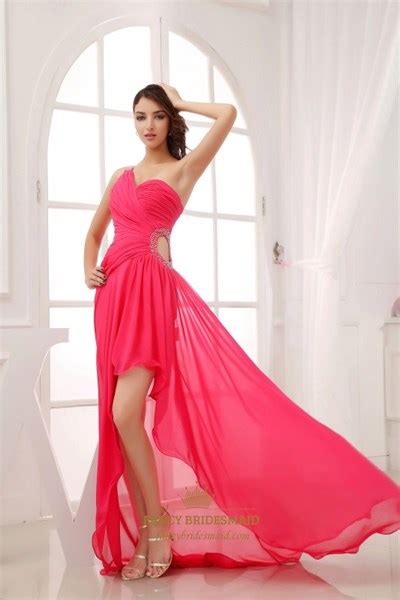 One Shoulder Hot Pink Prom Dress One Shoulder High Low Formal Dress