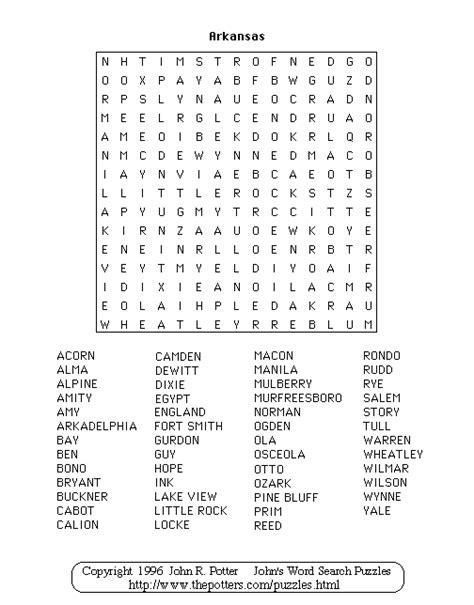 Johns Word Search Puzzles Arkansas