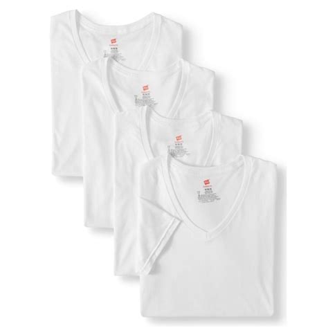 Hanes Mens Comfort Fit White V Neck T Shirt 4 Pack