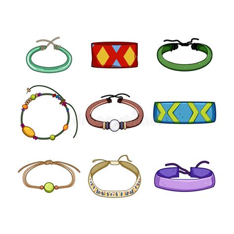 Hippie Friendship Bracelets Set Cartoon Vector Illustration Stock