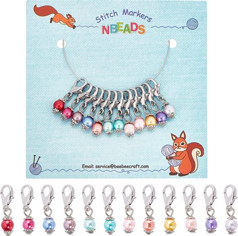 Nbeads Pcs Glass Pearl Stitch Markers Alloy Enamel Crochet Stitch