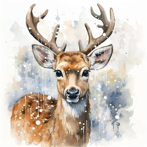 Premium Photo Watercolor Reindeer Portrait