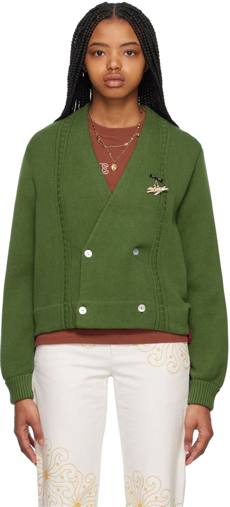 Bode Green Double Breasted Cardigan Ssense