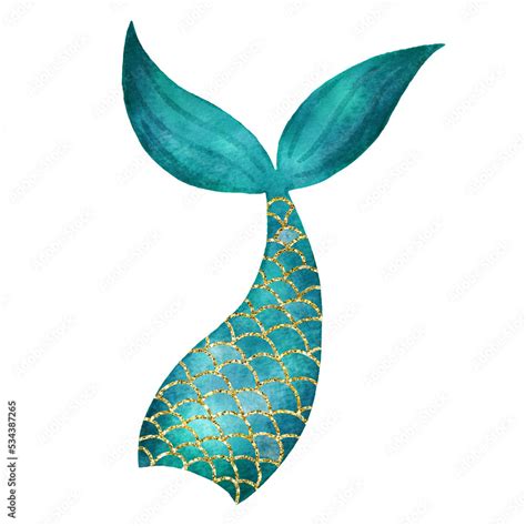 Blue Watercolor Mermaid Tail Stock Illustration Adobe Stock