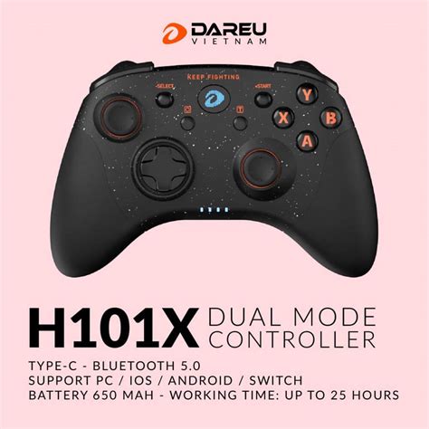 DAREU H101X Black Dual Mode Type C Bluetooth Wireless GamePad