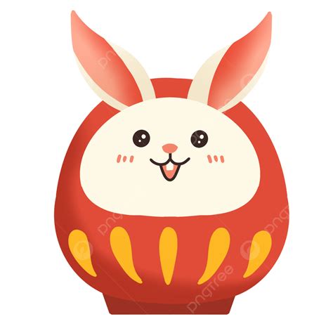 Daruma Rabbit Cartoon Red Japanese New Year Auspicious Rabbit Clipart