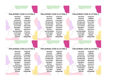 100 Palavras Com A Letra E - Banco de Palavras Letra E | PDF