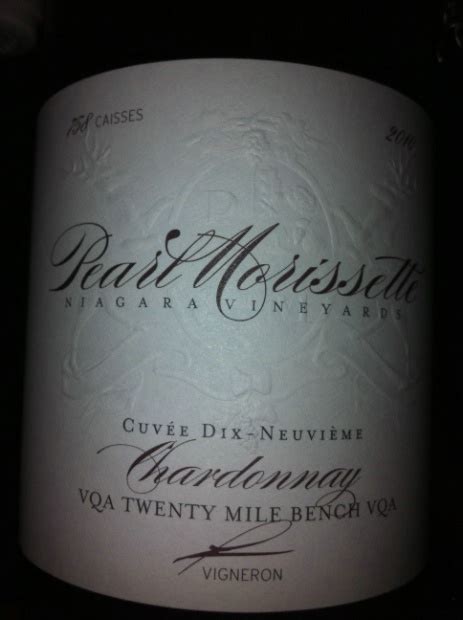 2010 Pearl Morissette Estate Winery Chardonnay Cuvée Ed Canada