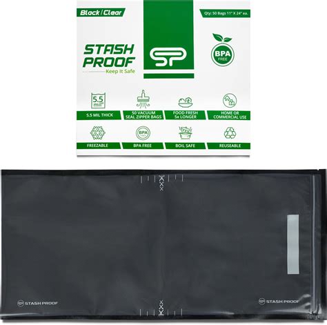 Stash Proof Resealable Zipper Vacuum Seal Bags 11 X 24 50 Count 5 5 Mil Black