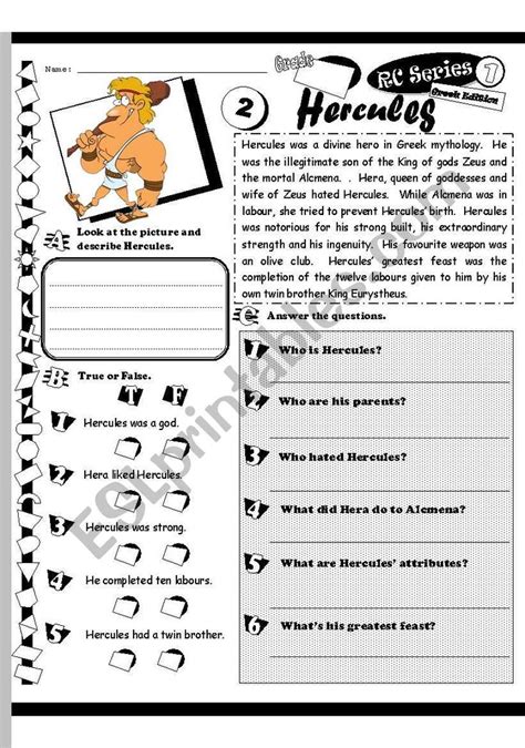 Hercules Greek Edition ESL Worksheet