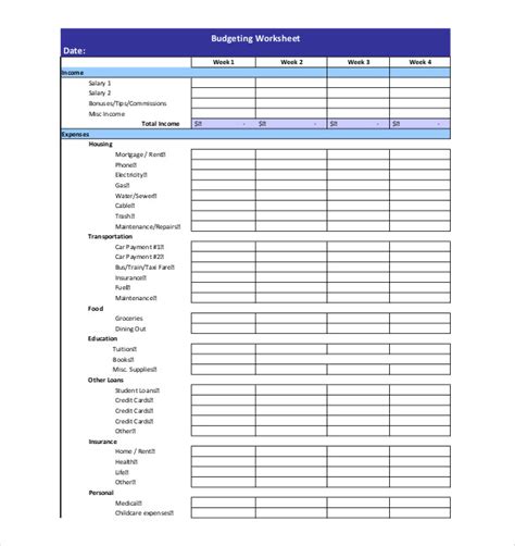 Bi Weekly Personal Budget Template Excel ~ Excel Templates