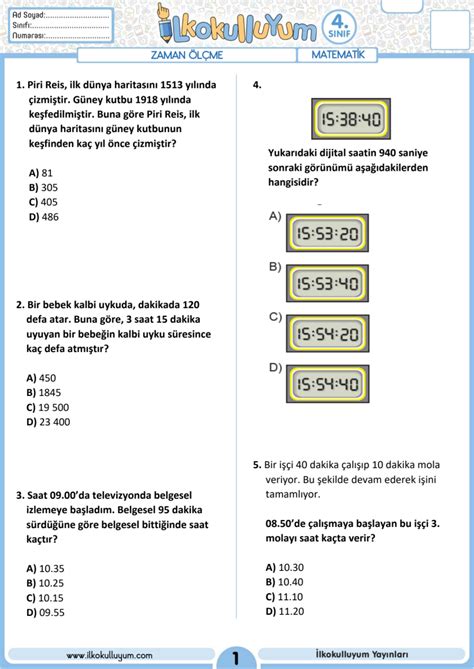 4 Sınıf Matematik Zaman Ölçme Dosyaları