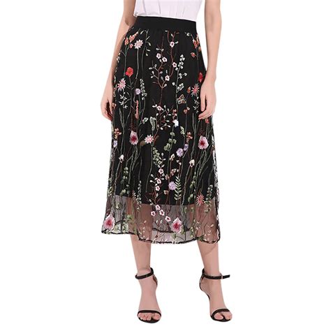 Women Ladies Mesh Embroidered Waterweed Skirt Stylish And Elegant