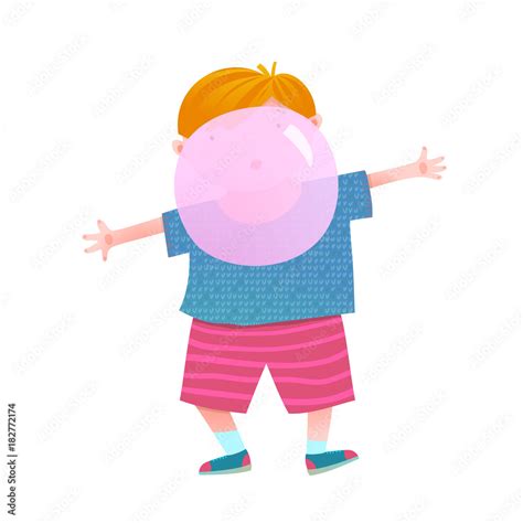 funny  boy blowing  bubble  chewing gum colorful cartoon
