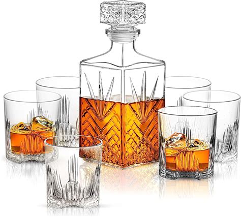 Paksh Novelty Whiskey Decanter Set 7 Piece Italian Crafted Glass