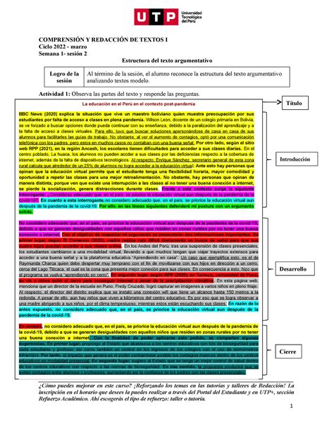 S S Material Estructura Del Texto Argumentativo Marzo