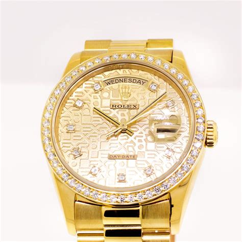 Rolex Day Date 36mm Yellow Gold Champagne Jubilee Diamond Dial Bezel