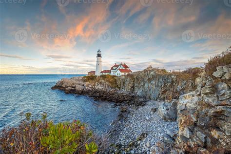 Portland Head Light In Maine At Sunset 8354358 Stock Photo At Vecteezy