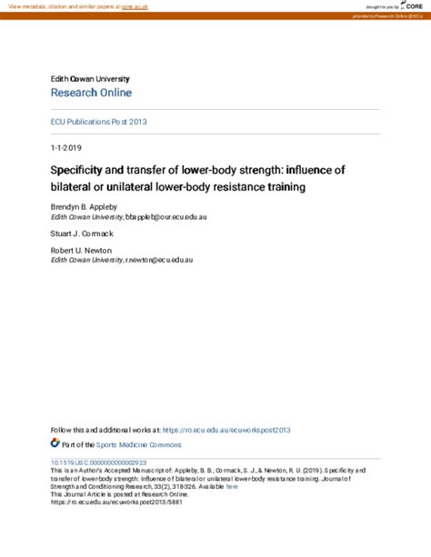 (PDF) Specificity and Transfer of Lower-Body Strength: Influence of ...