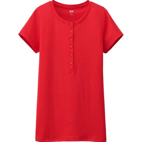 Uniqlo Supima Cotton Modal Henley Neck Short Sleeve T Shirt In Red Lyst