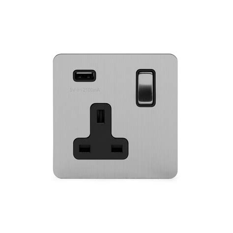 Soho Lighting Brushed Chrome Flat Plate 13a 1 Gang Dp Usb Switched Socket Usb Output 21amp