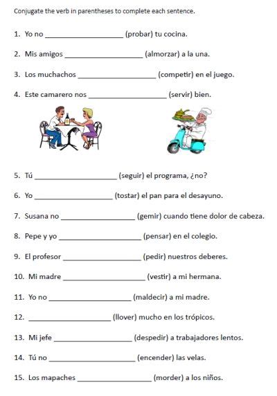 Spanish Verb Conjugation Worksheets Printable