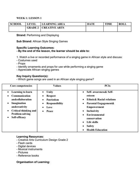 Grade 2 Rationalised Creative Arts Lesson Plans Term 2 16676