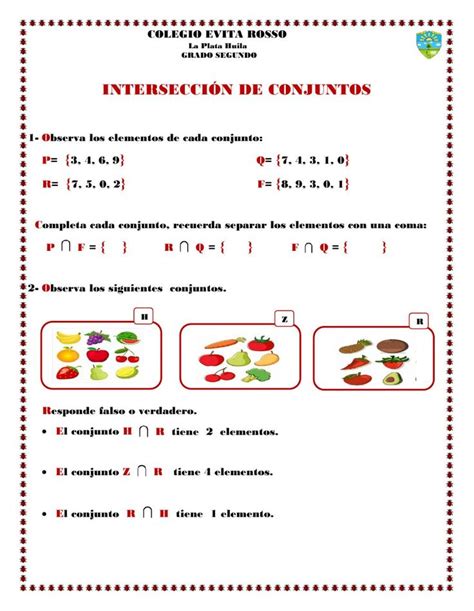 Ejercicio de Intersección de conjuntos Diagramas de venn Actividades