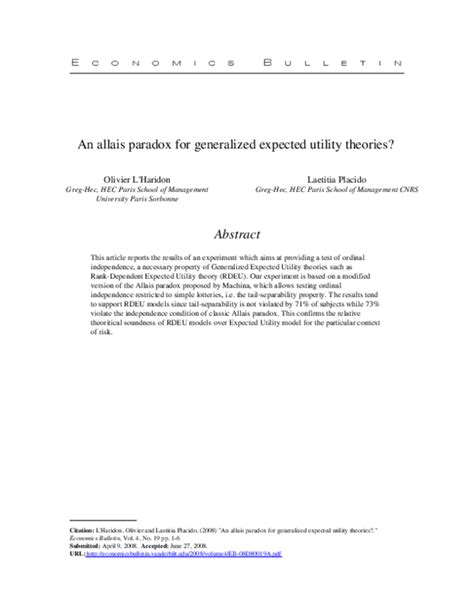 (PDF) An allais paradox for generalized expected utility theories