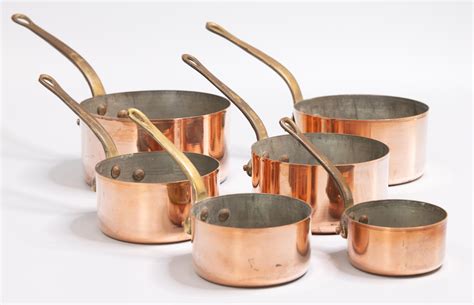 Set Of Six Th Century French Graduated Set Of Copper And Brass Pots