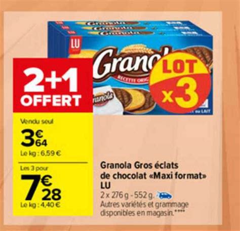 Promo Granola Gros éclats De Chocolat maxi Format Lu chez Carrefour