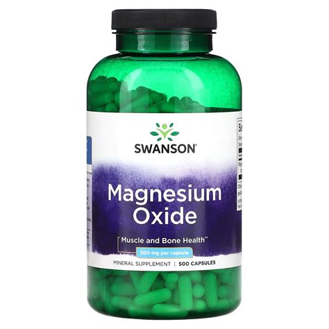 Swanson Magnesium Oxide 200 Mg 500 Capsules