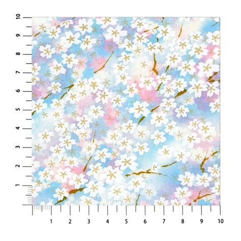 Grande Feuille Papier Japonais YUZEN WASHI Bleu Fleurs De Sakura