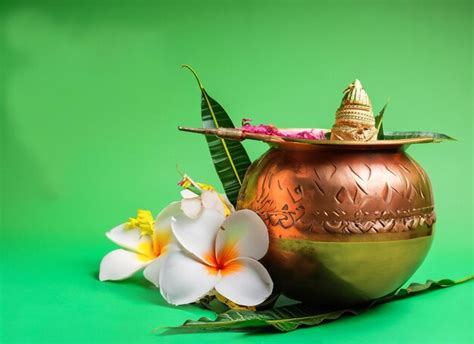 Premium Photo Copper Kalash With Coconut And Mango Leaf With Floral