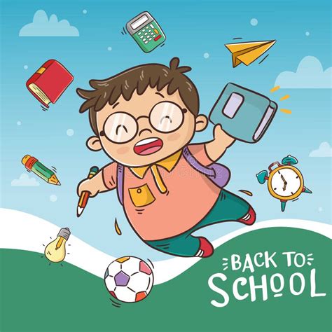 Welcome Back To School Poster With Cute Boy Cartoon Stock Vector