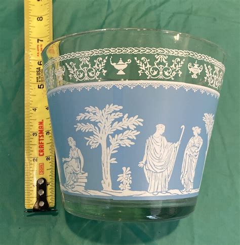 Vintage Jeanette Glass Wedgewood Grecian Blue Hellenic Ice Bucket Ebay