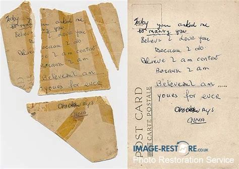 Old Torn Postcard Restoration With Marriage Message Postcard