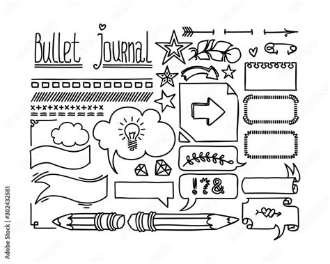 Bullet journal and diary elements. Cute Hand drawn Doodles frames and Banners. Hand drawn doodle ...