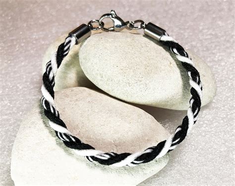 Black and White Ankle Bracelet Hand-twisted Cotton in Sizes - Etsy