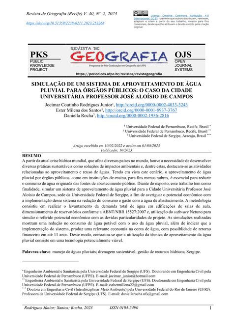 Pdf Simula O De Um Sistema De Aproveitamento De Gua Pluvial Para