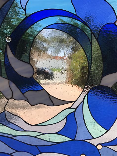 Incredible Cresting Ocean Wave Leaded Stained Glass Window Panel 3 Also Available Insulated