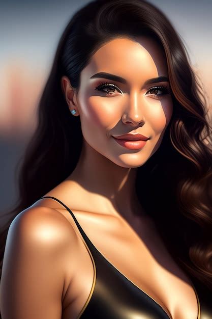 Pintura Digital De Una Mujer Con El Pelo Largo Y Oscuro Y Un Top Negro