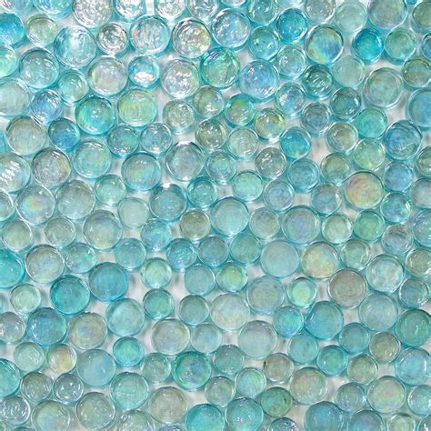 Iridescent Random Circles Glass Mosaic Tile Aqua Blue Pack Of 5