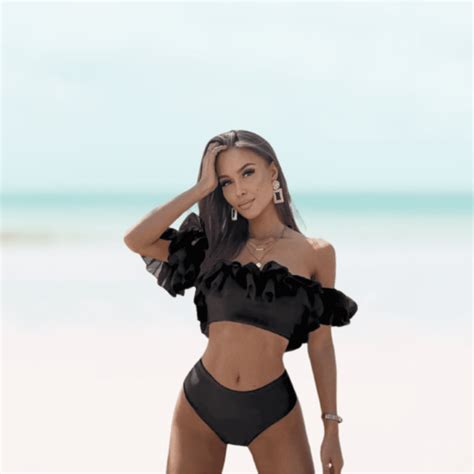Meloriaswim Hot Sexy Off Shoulder Double Ruffle Bikini Female Black