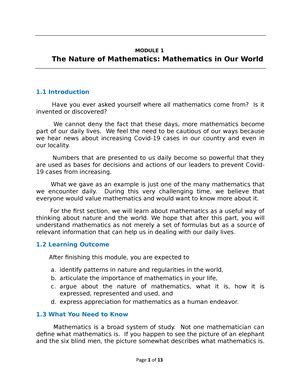 Mathematics In The Modern World Chapter Mathematics In The Modern