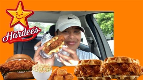 Trying Hardees New Hand Breaded Chicken Sandwich And Waffle Chicken Sandwich Youtube