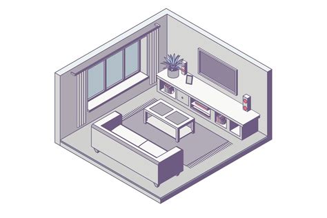 Isometric Living Room Interior Interior Design Vector Living Room