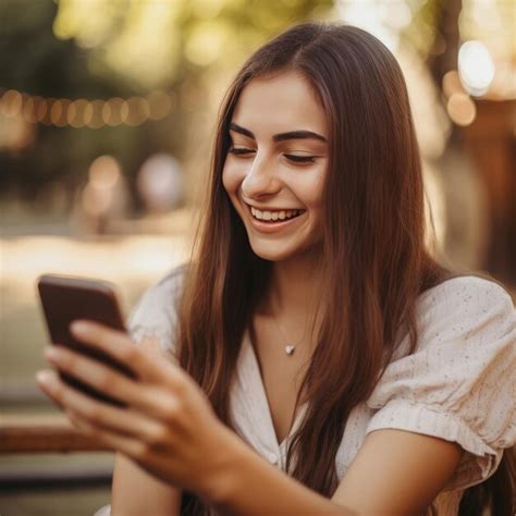 Adolescente Niña Sonriente Con Un Smartphone Foto Premium