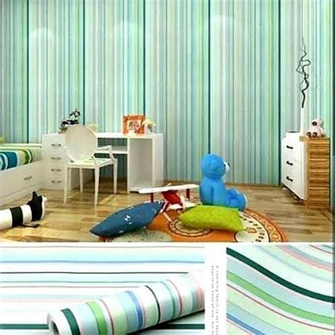 Jual COD Wallpaper Dinding Stiker Salur Garis Stripe Pink Biru Hijau